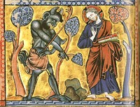 Die erste Versuchung Christi — um 1222, Kopenhagen, Det kongelige Bibliothek — uploaded by Mattes 2022